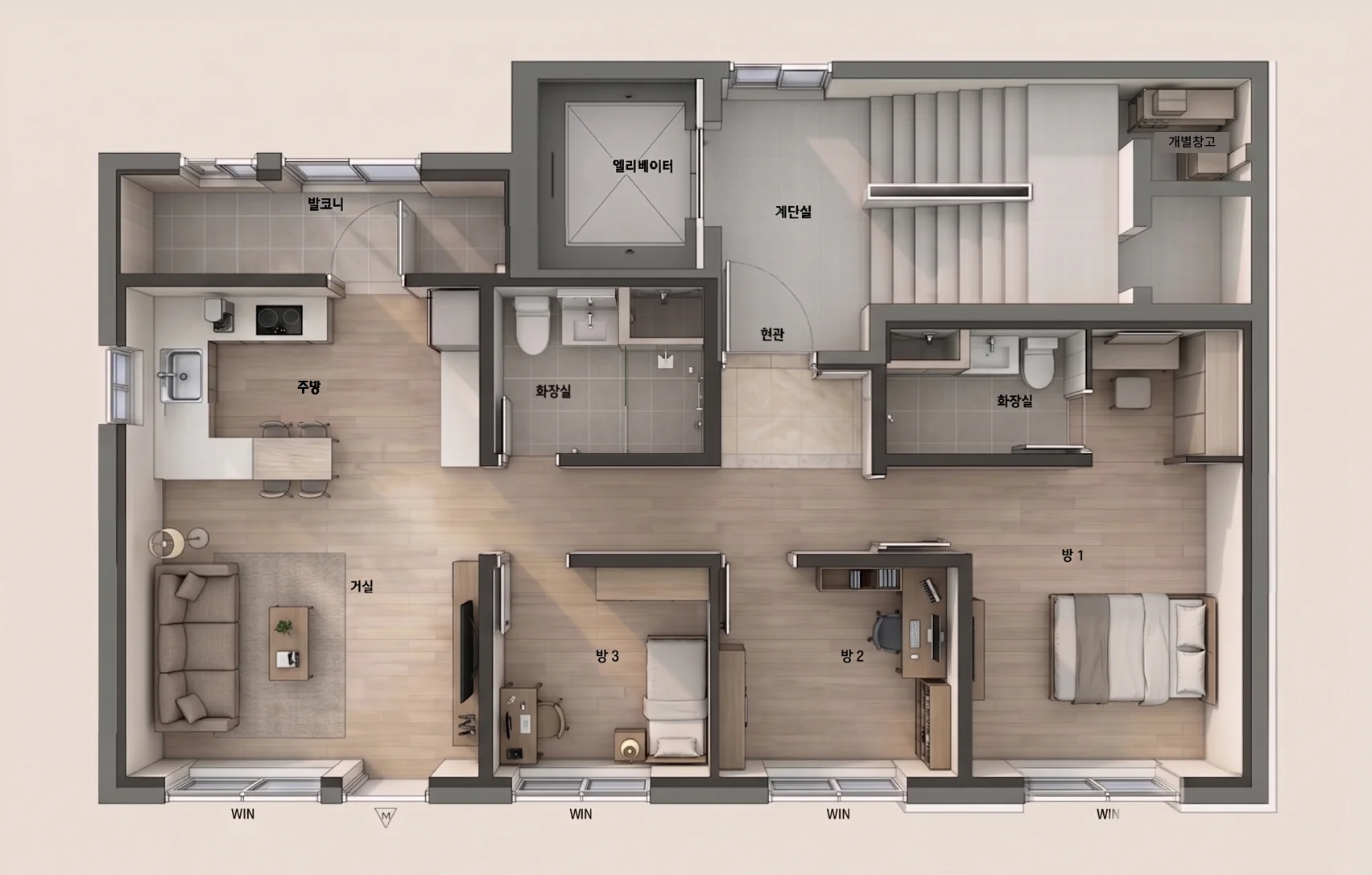 주거형 오피스텔 3D 평면도